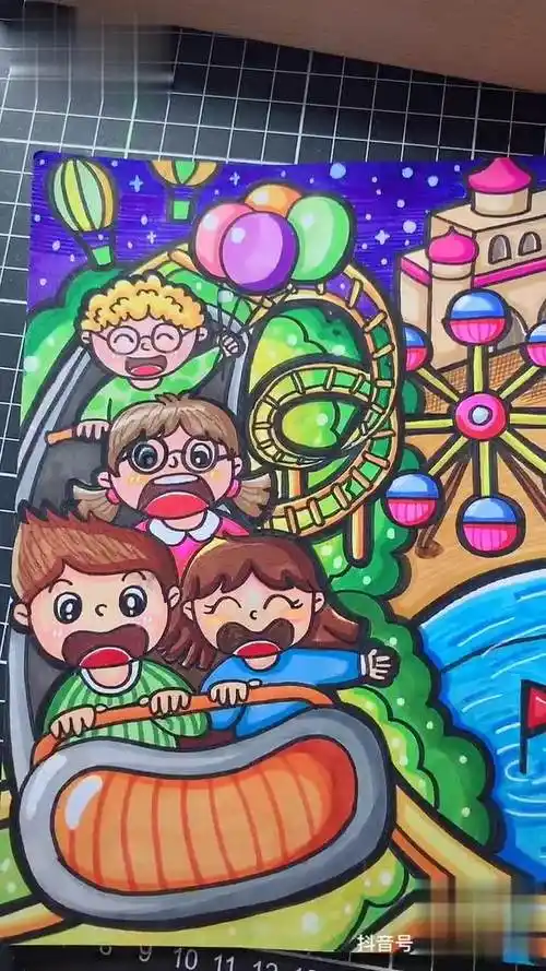 六一游乐场主题儿童画原创 儿童画六一 六一儿童节 主题儿童画 -母婴