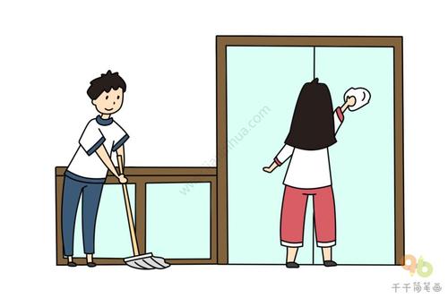 劳动节简笔画 打扫卫生的父母