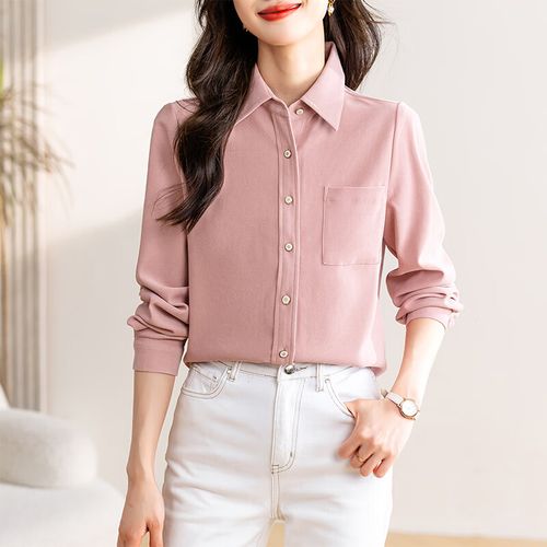 高端秋冬加厚磨毛细绒色宽松显瘦长袖衬衫女可叠穿秋冬新 烟粉色 s