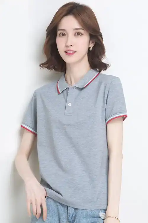 带领t恤女翻领运动polo衫女短袖夏季大码短款休闲t恤带领上衣331白色m