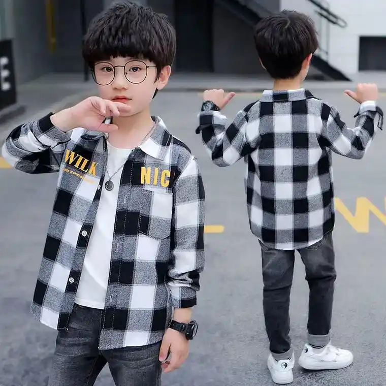 韩版格子长袖衬衫 - 抖音