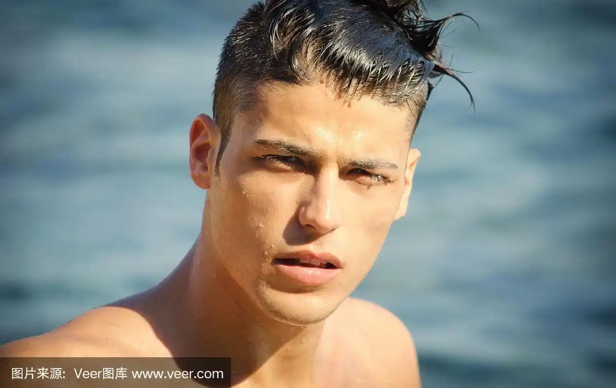 水,男性美,青年男人,湿发,美