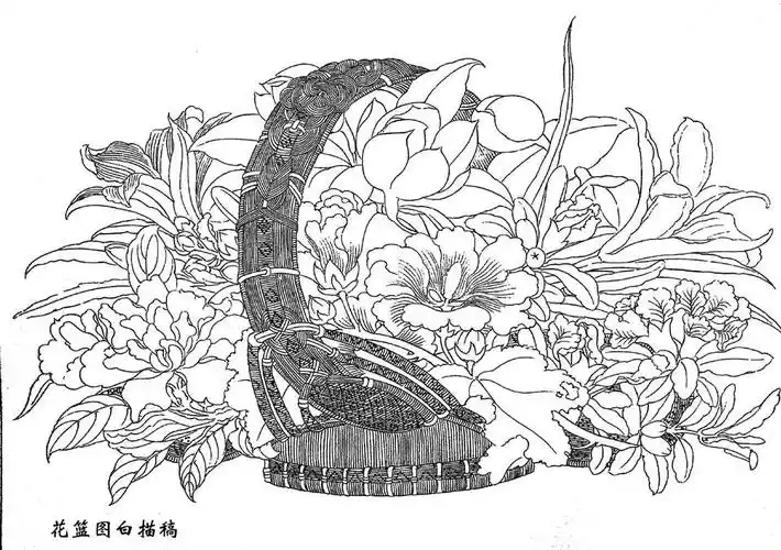 ▽宋.《花篮图》白描