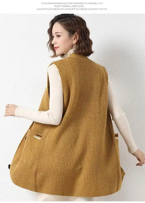 毛背心女开身女士马甲针织春秋中长款坎肩毛衣开衫时尚马夹外套外搭