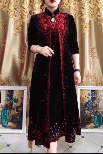 正品爆款金丝绒旗袍两件套2021秋季新款改良时尚高品质中长款女装