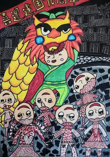 舞狮绘画作品 - 智慧妈咪网