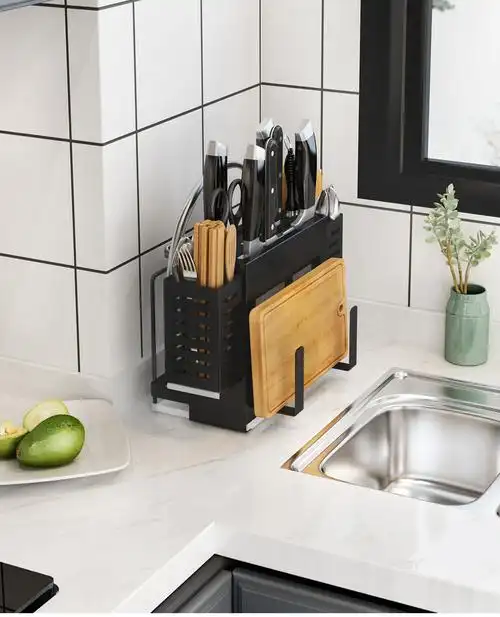 菜刀架多功能厨房放刀架台面置物架壁挂式砧板锅盖筷子笼一体刀具收纳