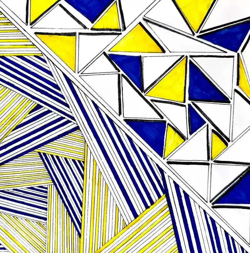 "与形与色"点线面的碰撞.七年级学生平面构成设计作品#三维立 - 抖音