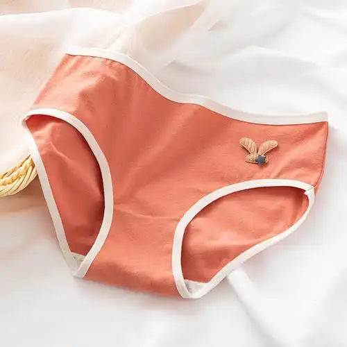 内裤软萌花仔日系简约少女纯内裤女中腰甜美学生三角裤黄色蓝色两条装