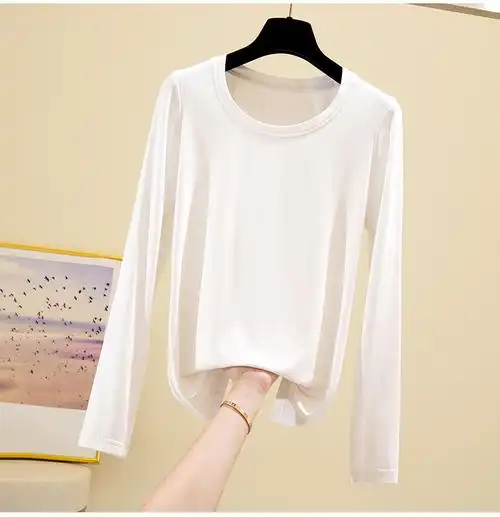 热卖夏季新品时尚女装常规款莫代尔棉女式圆领t恤柔软手感长袖打底衫