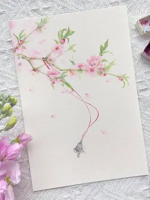 古风花卉丨水彩手绘·桃花始翩然