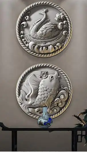 现代欧式立体浮雕动物圆框装饰画