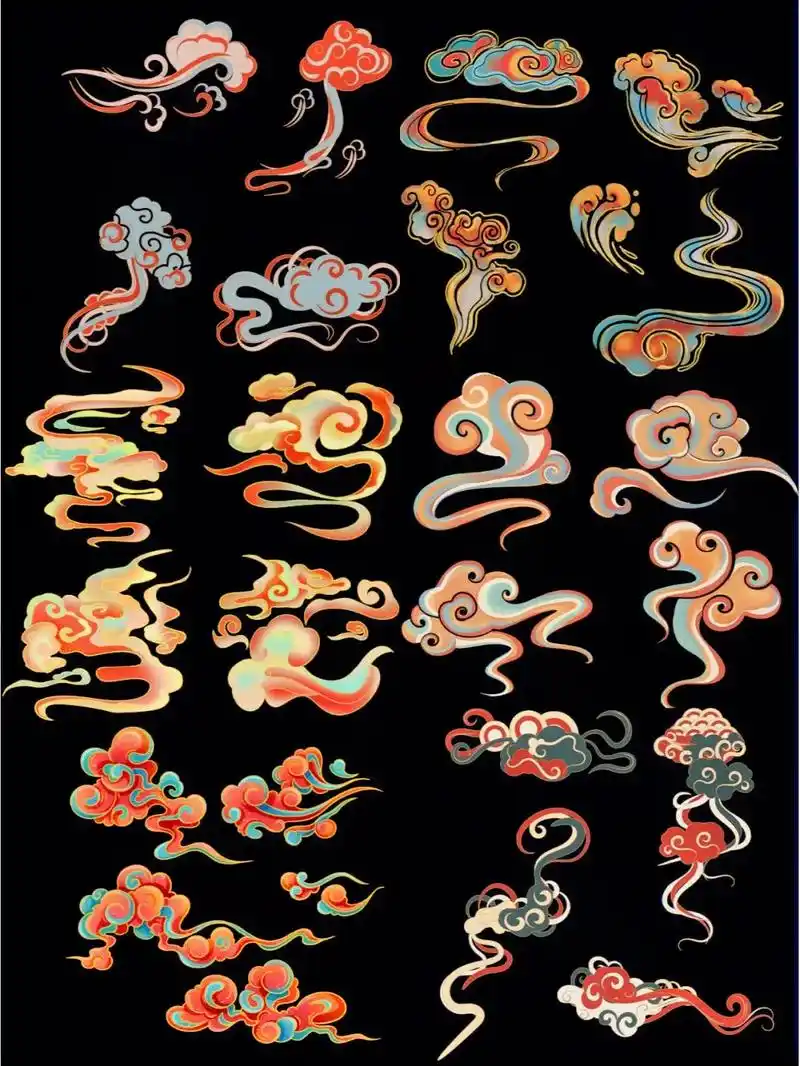 国潮五彩敦煌传统图案祥云png素材