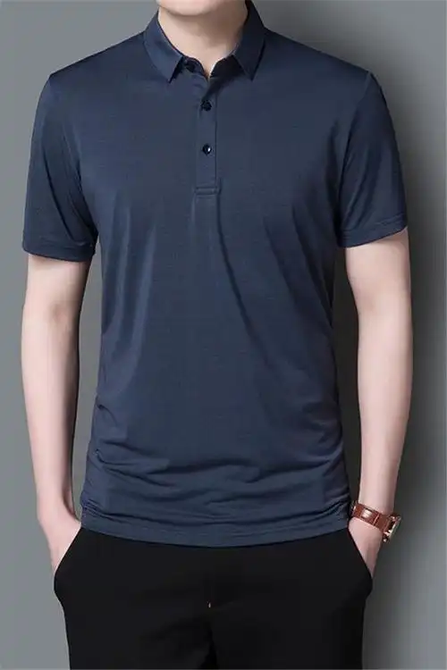 男士桑蚕丝短袖t恤夏季圆领冰丝t恤男修身青年真丝半袖上衣