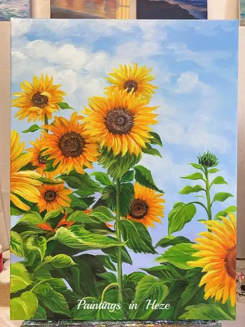 丙烯画蓝天下的向日葵步骤