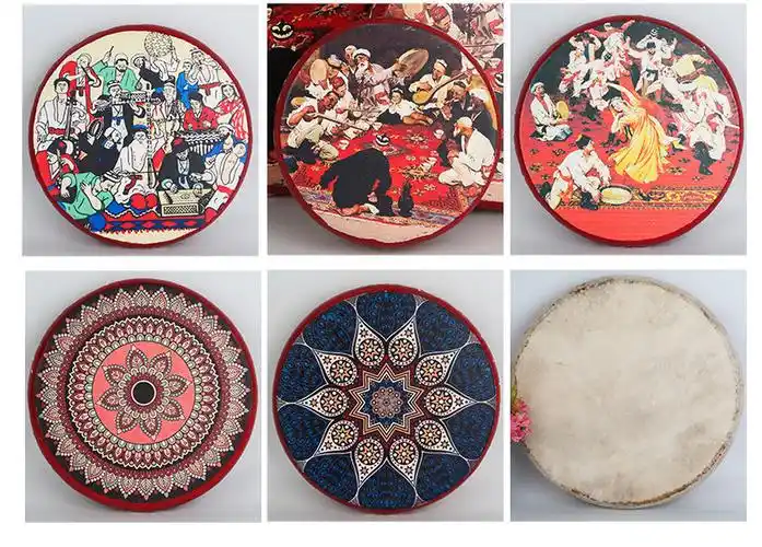 新疆手鼓维吾尔族手工民族乐器彩绘手鼓表演实木牛皮鼓f款15cm