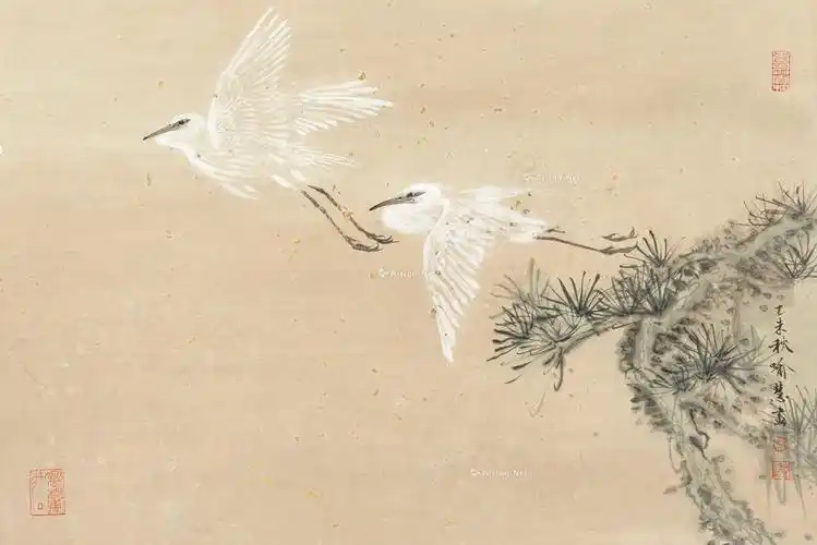 1025白鹭齐飞立轴设色纸本