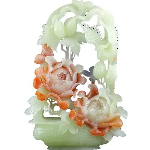 天然系列摆件花开富贵高档雕刻工艺品摆件