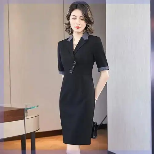 正装连衣裙显瘦包臀裙子珠宝店美业技师美容院工作服夏天职业女装