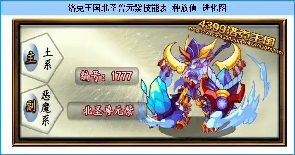 洛克王国北圣兽元紫技能表一览