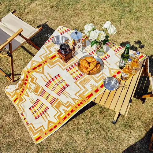 伯希和户外露营复古野餐垫野餐布全棉毛巾披毯野餐垫