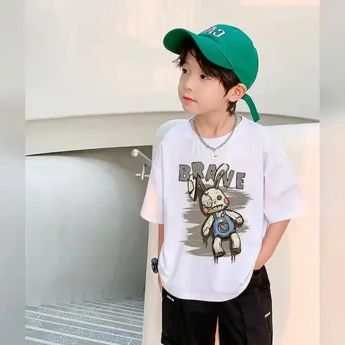 童装男童短袖t恤纯棉2023新款儿童夏装中大童宽松潮半袖上衣潮流 - 17