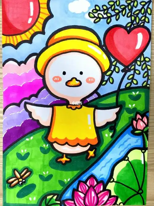 小鸭子马克笔手绘卡通儿童画简笔画过程