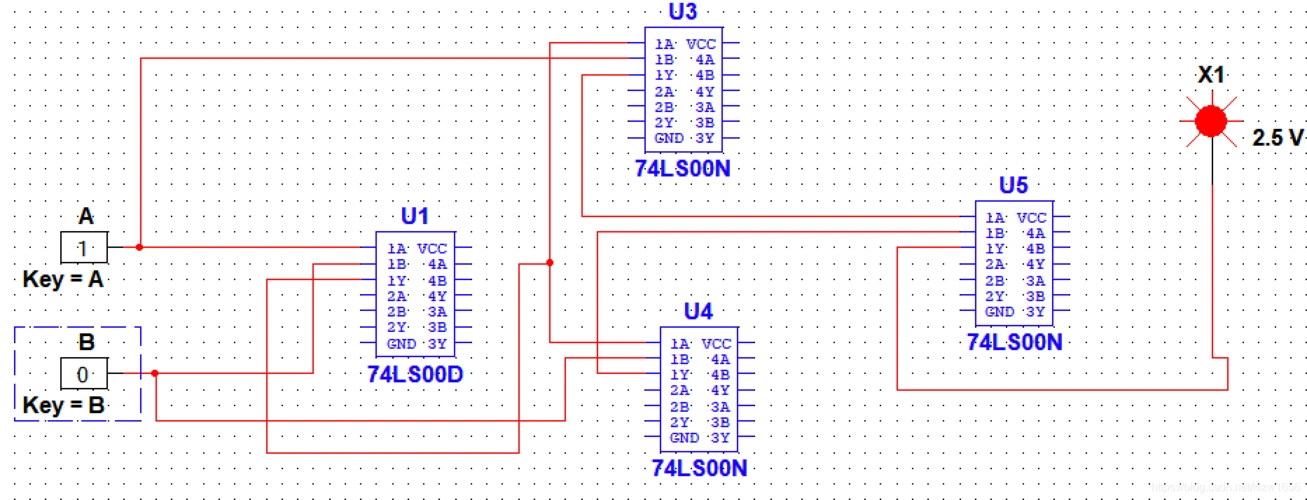 实现74ls00s元件完成异或门电路设计