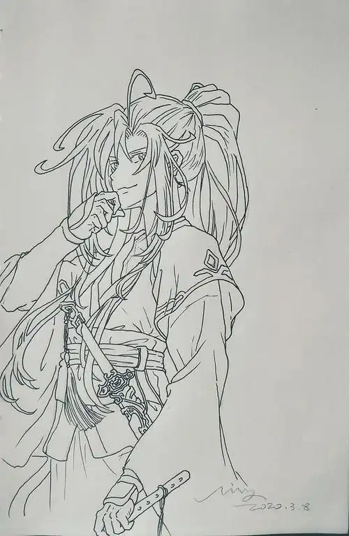魔道祖师魏无羡线稿动漫临摹手绘