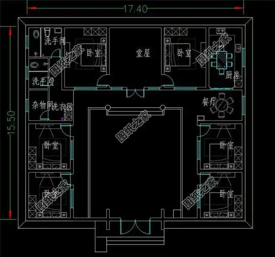 图纸介绍:这款一层平房占地173平米左右,仿古中式三合院设计