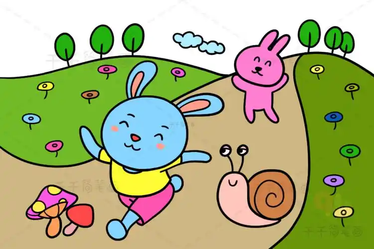 森林动物运动会涂色画_幼儿园大班涂色模板简笔画