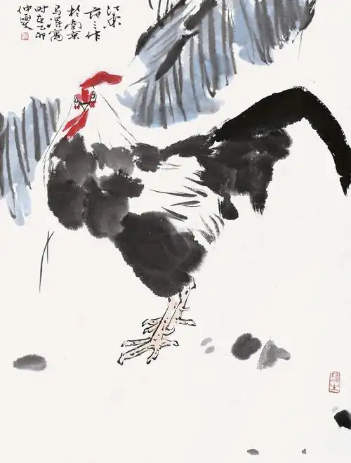 0120 乙卯(1985年)作 雄鸡 镜片 设色纸本