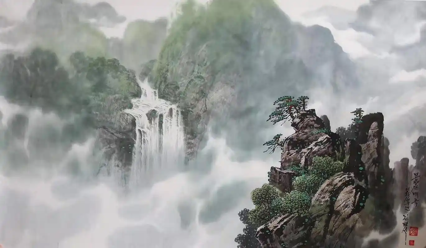 水墨山水画,瀑布之美