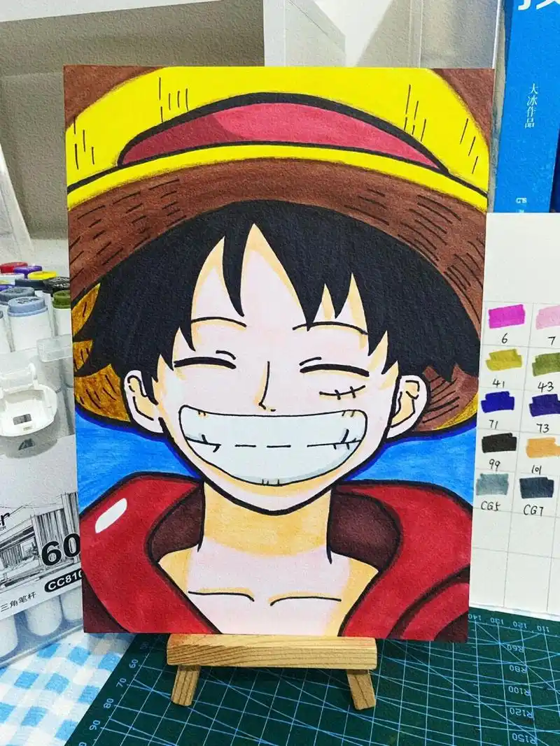 马克笔画——海贼王  路飞(含线稿)  只要路飞还在笑  生活就不会太糟