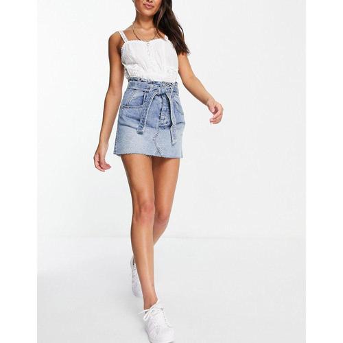 free people女款高腰半裙|east of eden denim mini skirt in blue