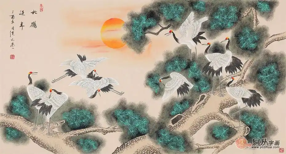 张洪山六尺松鹤图《松鹤延年》(作品来源:易从网)画家张洪山绘一遒劲