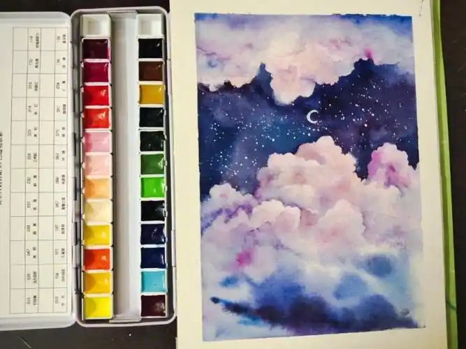 梦幻星空水彩画步骤