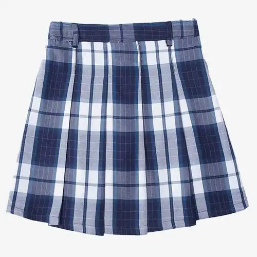 蓝灰色格子条纹百褶裙