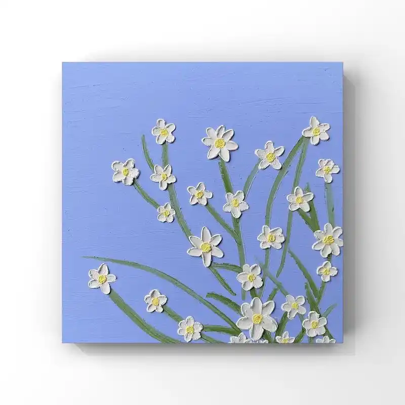 新手油画棒·白色小雏菊|附简单教程.配色简单,花瓣搓小球用刮 - 抖音