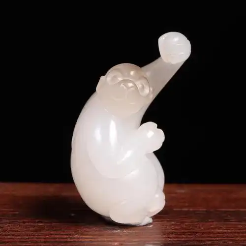 在售 正宗新疆和田白玉籽料原石苏工十二生肖猴吊坠挂件 灵猴寻主