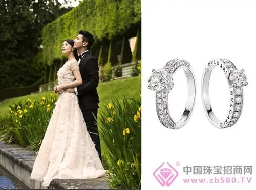 左侧:高圆圆,赵又廷婚纱照;右侧:宝格丽(bulgari)bridal婚戒系列1503