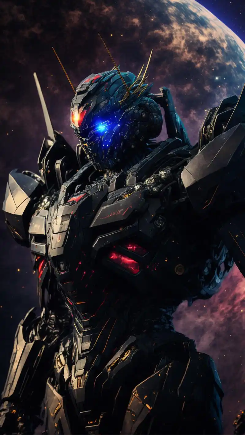 ai绘画,超酷的黑色系风格机甲手机壁纸