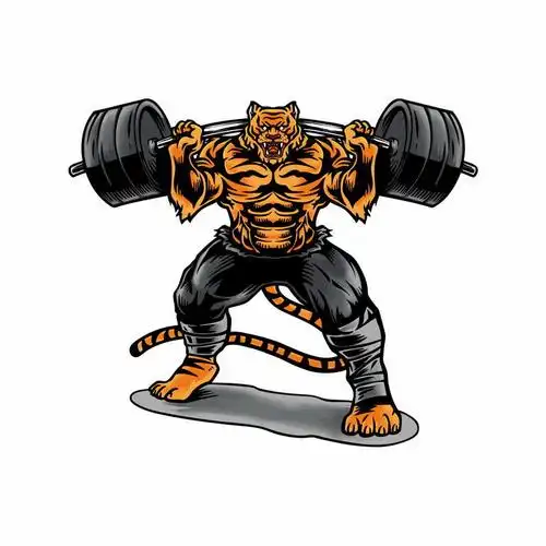正在举重的卡通老虎健身教练png图片免抠矢量素材 人物素材-第1张