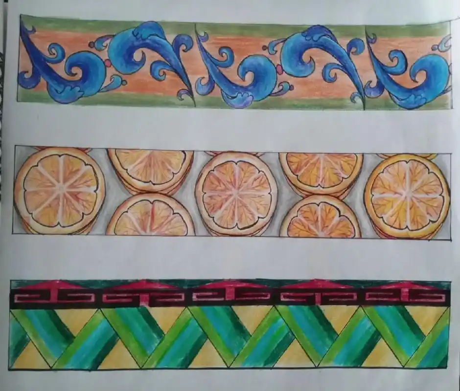 二方连续 二方连续纹样是指一个单位纹样向上下或左右两个方向反复