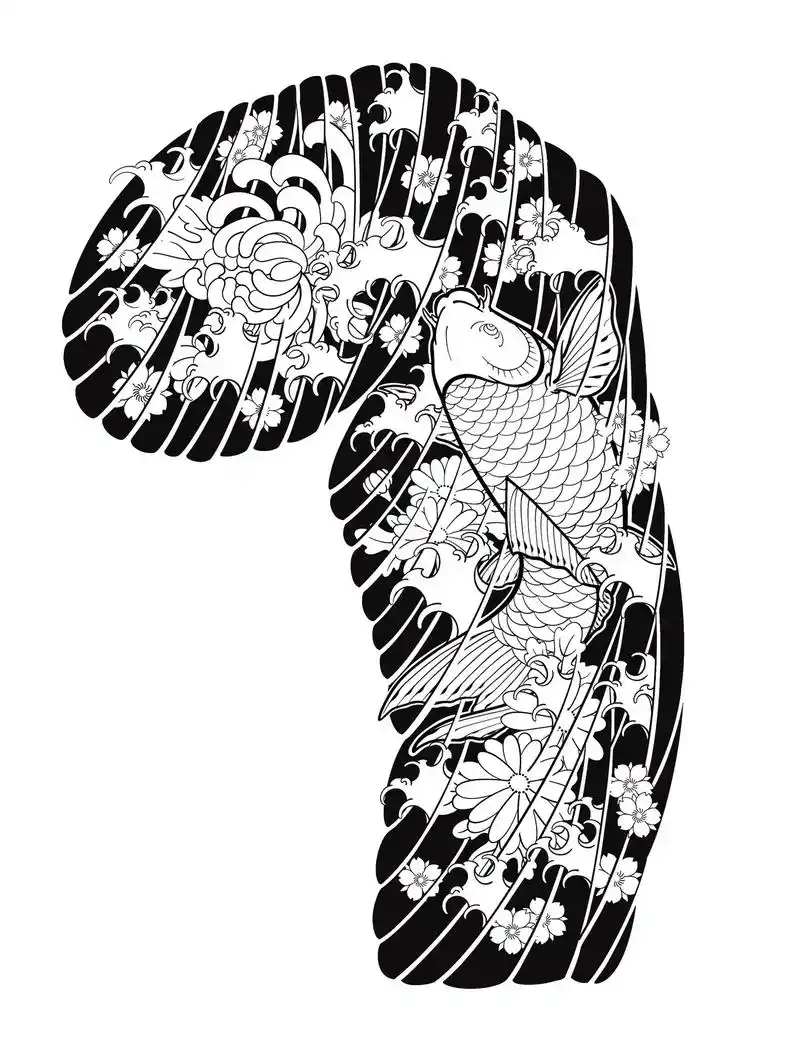 半甲鲤鱼纹身手稿 #鲤鱼半甲纹身手稿 #半甲 - 抖音