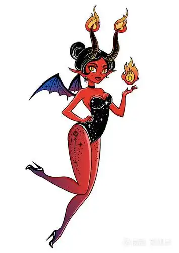 矢量插图设计的手绘美丽的恶魔女孩与蝙蝠翅膀.