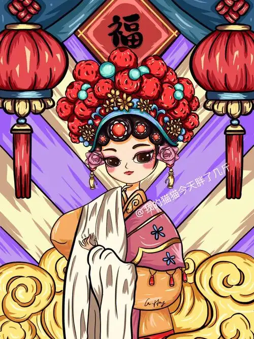 国潮京剧插画附线稿ps77手绘板