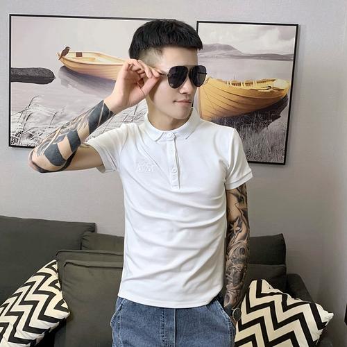 潮流ins翻领上衣服网红潮牌半袖t恤男士polo衫社会人精神小伙短袖