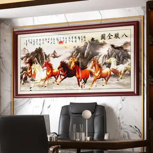 八骏图挂画客厅墙上的画公司办公室壁画新中式马到成功八马装饰画
