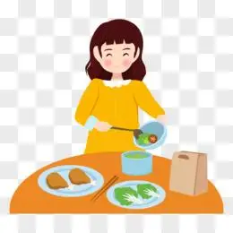 卡通手绘不剩饭不剩菜元素pngpsd卡通手绘女孩呼吁打包剩菜元素pngpsd